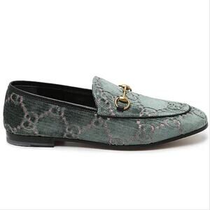 GUCCI Jordaan horsebit GG logo jacquard velvet leather loafers flats